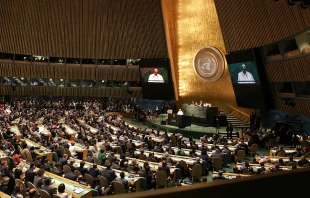 Pope Francis' historic address to the U.N. in New York City on Sept. 25, 2015.   Alan Holdren/CNA.