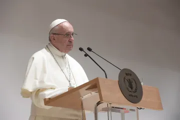 Pope Francis addresses the WFP Rome headquarters June 13 2016 Credit LOservatore Romano CNA