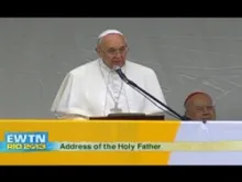 Pope Francis addresses the community of Varginha July 25, 2013.