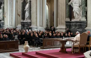 Pope Francis addresses the priests of the Diocese of Rome in the Archbasilica of St. John Lateran, March 7, 2019.   Vatican Media.