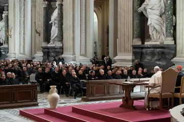 Pope Francis addresses the priests of the Diocese of Rome in the Archbasilica of St John Lateran March 7 2019 Credit Vatican Media
