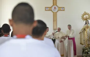 Pope Francis addresses young detainees during a penitential liturgy at the Centro de Cumplimiento de Menores Las Garzas de Pacora in Panama, Jan. 25, 2019.   Vatican Media.