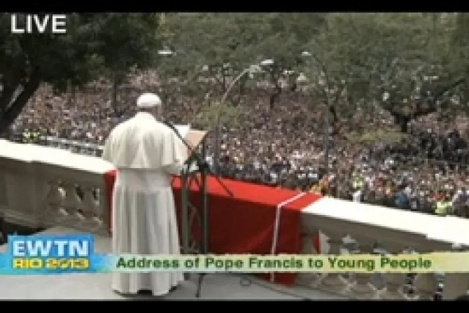 Pope Francis addresses young people for the Angelus July 26 2013 Credit EWTN CNA 7 26 13