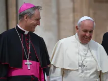   Pope Francis and Archbishop Georg Ganswein in St. Peter's Square after the Wednesday general audience, May 7, 2014. 