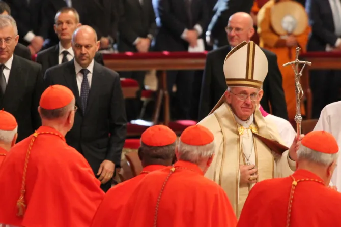 Pope Francis and Cardinals at consistory Feb 14 2015 Credit Petrik Bohomil CNA