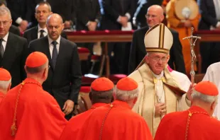 Pope Francis and cardinals at the consistory Feb. 14, 2015.   Petrik Bohumil / CNA.