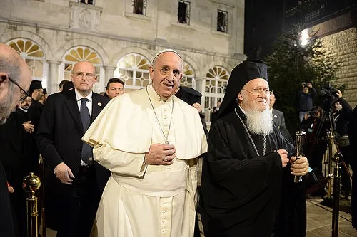 Pope Francis and Ecumenical Patriarch Bartholomew exit the Patriarchal Cathedral of St. George following the Doxology Nov. 30, 2014. Photo courtesy of John Mindala/Ecumenical Patriarchate.?w=200&h=150