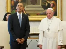 Pope Francis and U.S. President Barack Obama during a meeting in the Vatican, March 27, 2014. 