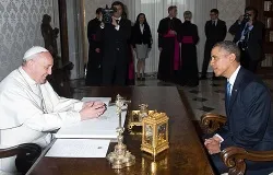 Pope Francis and US President Barack Obama speak during a private audience at athe Vatican, March 27, 2014. ?w=200&h=150
