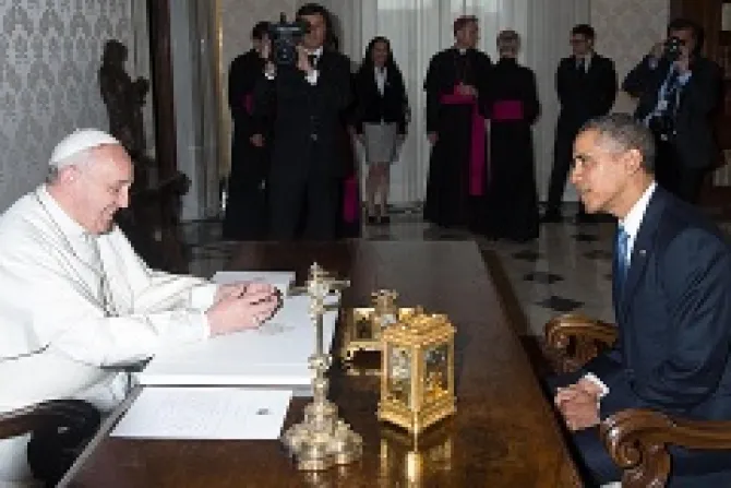 Pope Francis and US President Barack Obama speak during a private audience at the Vatican March 27 2014 Credit ANSA OSSERATORE ROMANO CNA 3 27 14