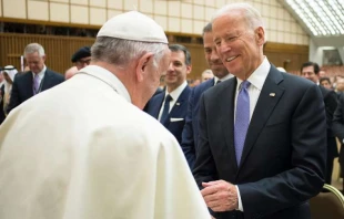 Pope Francis and U.S. vice president Joe Biden at the International Conference on Regenerative Medicine in Vatican City, April 29, 2016.   L'Osservatore Romano.