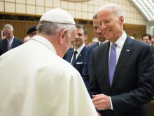Pope Francis and U.S. vice president Joe Biden at the International Conference on Regenerative Medicine in Vatican City, April 29, 2016. 