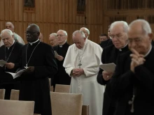 Pope Francis and members of the Roman curia engage in spiritual exercises in Ariccia, Italy, March 2019. 