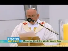 Pope Francis addresses WYD pilgrims during Mass, July 28, 2013. 
