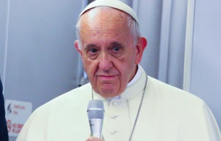 Pope Francis answers questions aboard the papal plane, Dec. 2, 2017.    Ed Pentin, CNA/EWTN News