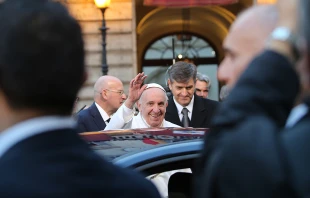 Pope Francis arrives at the Piazza di Spagna to being the Jubilee Year of Mercy, Dec. 8, 2015.   Daniel Ibanez/CNA.