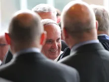 Pope Francis arrives at the Council of Europe in Strasbourg, Nov. 25, 2014. 