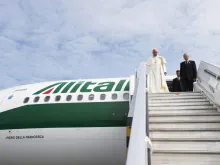 Pope Francis arrives at the Quito airport in Ecuador during his South America trip on July 5, 2015. 