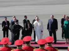 Pope Francis arrives at the Tbilisi airport in Georgia Sept. 30, 2016. 