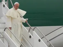 Pope Francis arrives at the airport in Rio de Janeiro. 