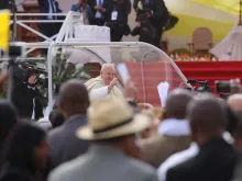 Pope Francis arrives for Mass in Antananarivo, Madagascar Sept. 8, 2019.