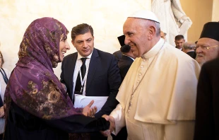 Pope Francis arrives in Assisi, Italy for the World Day of Prayer for Peace at the Sacred Convent, Sept. 20, 2016.   L'Osservatore Romano.