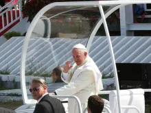 Pope Francis arrives in Holguin Revolution Square, Havana to celebrate Mass on Sept. 21, 2015. 