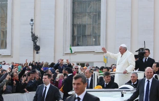 Pope Francis arrives in St. Peter's Square for the general audience, Dec. 9, 2015.
