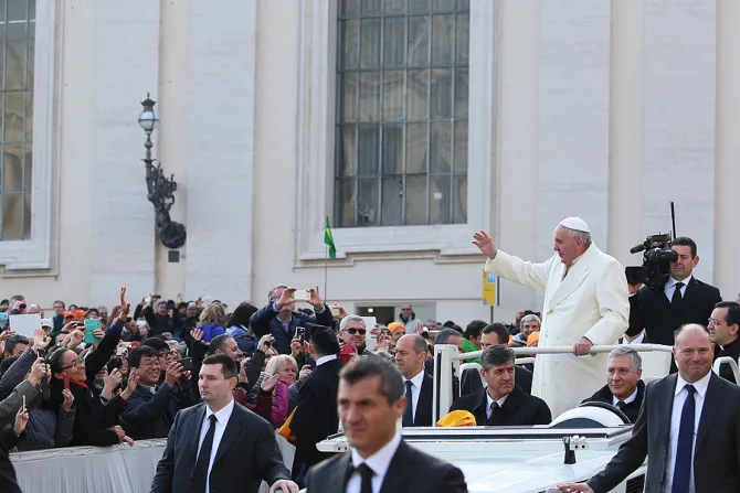 Pope Francis arrives in St Peters Square for the general audience Dec 9 2015 Credit Daniel Ibanez CNA 12 9 15