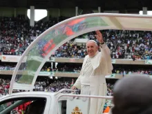 Pope Francis arrives to meet with youth at Kasarani stadium in Kenya on Nov. 27, 2015. 