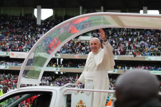Pope Francis arrives to meet with youth at Kasarani stadium in Kenya on Nov 27 2015 Credit Martha Caldaron CNA