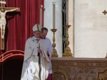 Pope Francis at a Papal Mass to celebrate Confirmation on April 28, 2013. 