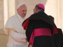 Pope Francis greets bishops and cardinals after his general audience address on Sept. 25, 2013 