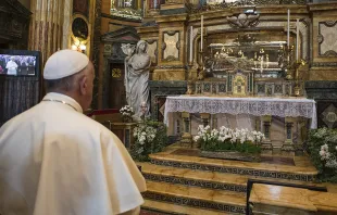 Pope Francis at the Basilica of St. Mary Help of Christians at the tomb of Don Bosco in Turin, Italy on June 21, 2015.   L'Osservatore Romano.