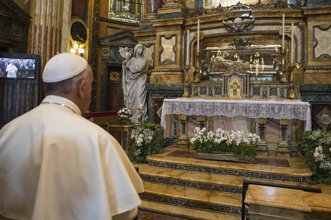 Pope Francis at the Basilica of St Mary Help of Christians 1 at the tomb of Don Bosco in Turin Italy on June 21 2015 Credit   LOsservatore Romano CNA 6 22 15jpg