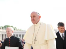 Pope Francis at the Jubilee Audience in St. Peter's Square honoring members of the police, firemen, and armed forces on April 30, 2016. 