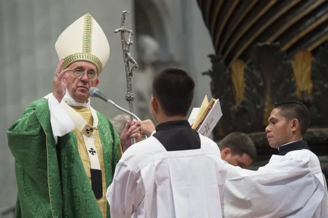 Pope Francis at the Opening Mass for the Assembly of the Synod of Bishops on Oct 4 2015 in St Peters Basilica Credit LOsservatore Romano CNA 10 4 15