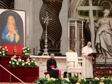 Pope Francis speaks at the 'Dry the Eyes' prayer vigil in St. Peter's Basilica, May 5, 2016. 
