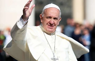 Pope Francis at the general audience in St. Peter's Square, May 4, 2016.   Daniel Ibanez/CNA.