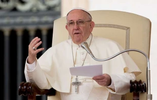 Pope Francis at the General Audience in St. Peter's Square, April 18, 2018.   Daniel Ibanez/CNA.