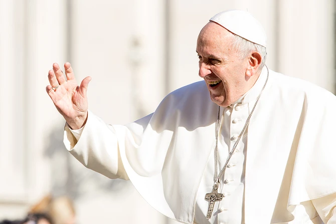 Pope Francis at the general audience in St Peters Square on March 14 2018 Credit Daniel Ibanez 4 CNA