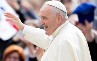 Pope Francis at the general audience in St. Peter's Square on May 2, 2018.   Daniel Ibanez/CNA.
