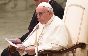 Pope Francis at the general audience in the Paul VI Hall on Aug. 9, 2017.   Daniel Ibanez/CNA.