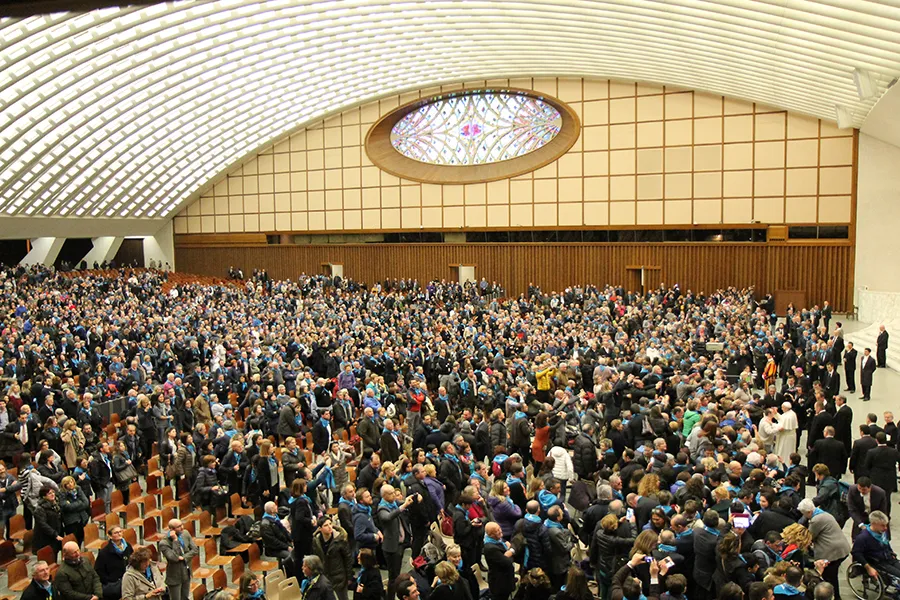 About 7,000 members of the business group Confederazione Cooperative Italiane gathered in the Vatican's Paul VI Hall for an audience with Pope Francis Feb. 28, 2015. ?w=200&h=150