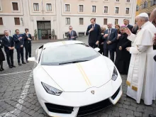 Pope Francis blesses a Lamborghini Huracán at the Vatican on Nov. 15, 2017. 