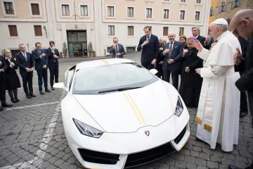 Pope Francis blesses a Lamborghini Huracn at the Vatican on Nov 15 2017 Credit LOsservatore Romano CNA