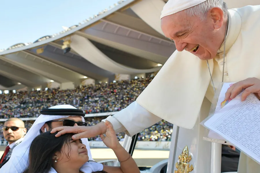Pope Francis blesses a child at the Feb. 5, 2019 Mass in Abu Dhabi. ?w=200&h=150