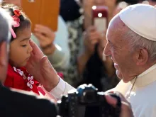 Pope Francis blesses a little girl in St. Peter's Square on Oct. 11, 2017. 