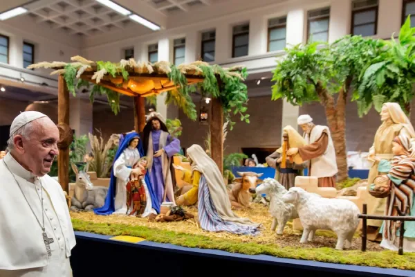 Pope Francis blesses nativity scenes near the Vatican Dec. 9, 2019. .