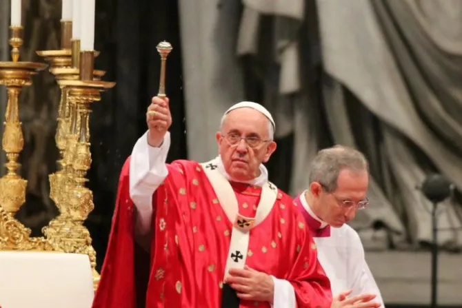 Pope Francis blesses pilgrims in Saint Peters Basilica on the feast of Pentecost May 24 2015 Credit Bohumil Petrik CNA